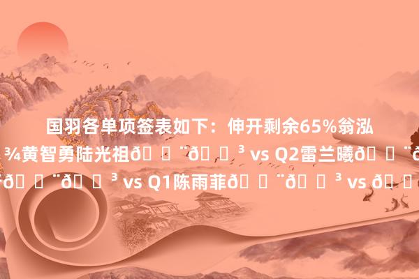 国羽各单项签表如下：伸开剩余65%翁泓阳🇨🇳 vs 🇲🇾黄智勇陆光祖🇨🇳 vs Q2雷兰曦🇨🇳 vs 🇹🇭昆拉武特王正行🇨🇳 vs Q1陈雨菲🇨🇳 vs 🇲🇾吴堇溦韩千禧🇨🇳 vs 🇨🇦瑞秋-陈（履历赛）邬洛愉🇨🇳 vs 🇹🇭碧查梦（履历赛）孙文骏/朱一珺🇨🇳 vs 🇰🇷姜珉赫/奇东柱黄荻/刘阳🇨🇳 vs 🇮🇩咖塔曼/伊ve.gwq.iNfO622 NZ.gwq.iNfO622 7C.gwq.iN