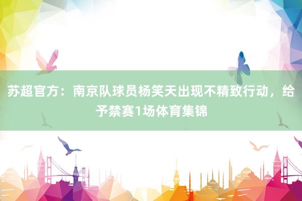 苏超官方：南京队球员杨笑天出现不精致行动，给予禁赛1场体育集锦